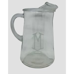 Vintage Monogrammed “M” 60 Oz Pressed Glass Pitcher